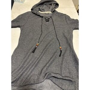Earthbound‎ Trading Hoodie Womens M Gray Boho Knit Sweater Drawstring Hippie